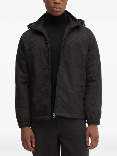 Guess Usa Monogram-pattern Hooded Jacket In Black