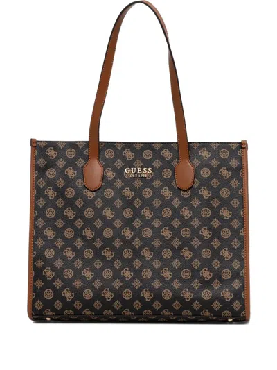Guess Usa Monogram-pattern Logo-details Tote Bag In Brown