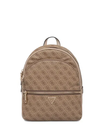 Guess Usa Monogram-pattern Zip-around Backpack In Brown