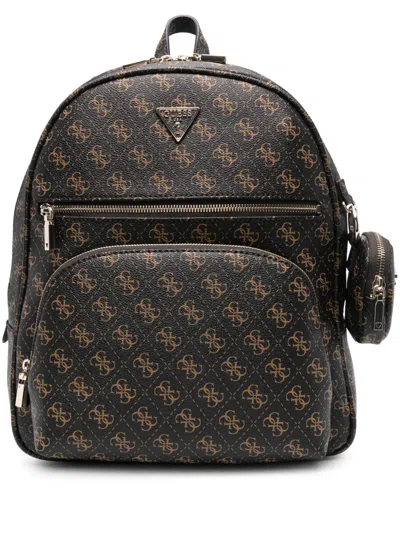 Guess Usa Monogram-print Backpack In Brown