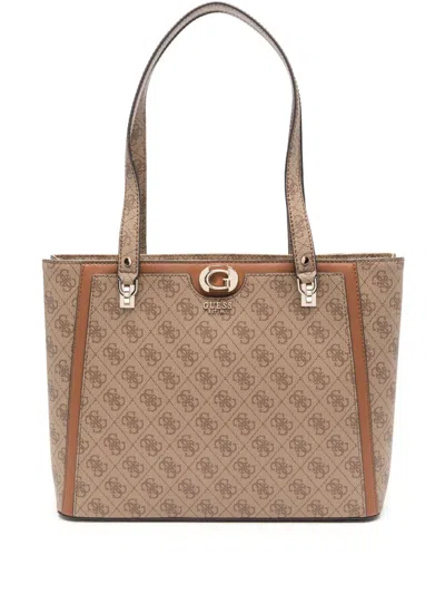 Guess Usa Monogram Tote Bag In Brown