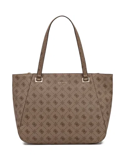 Guess Usa Monogram Tote Bag In Brown