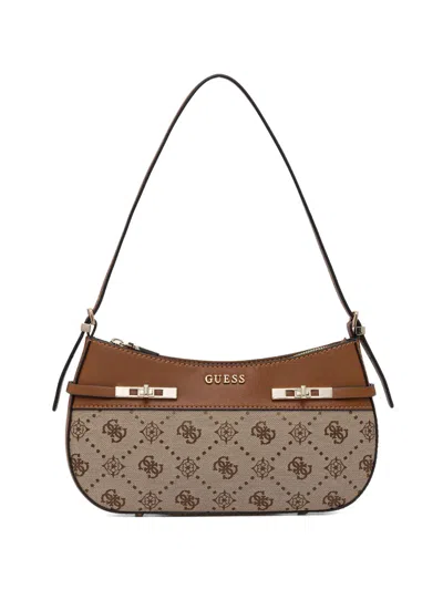 Guess Usa Monogram Turn-lock Shoulder Bag In Brown