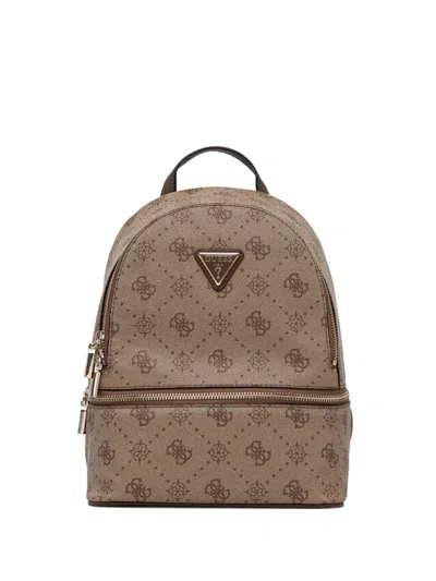 Guess Usa Monogram Zip Backpack In Brown