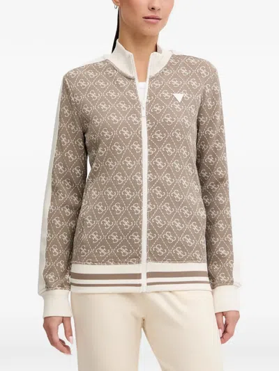Guess Usa Monogram Zip Sweater In Brown