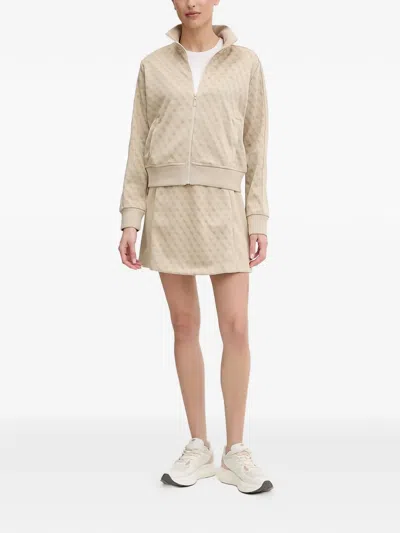 Guess Usa Monogram Zip-up Sweatshirt In Neutral