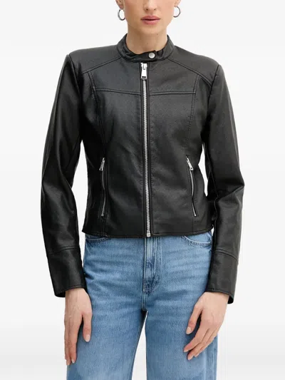 Guess Usa Monogram-embossed Zip-up Jacket In Black