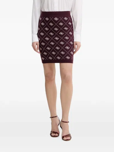 Guess Usa Monogram-knit Diamond-pattern Mini Skirt In Burgundy