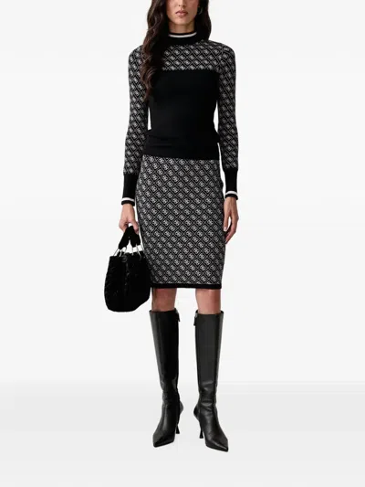 Guess Usa Monogram-pattern High-neck Sweater In Black