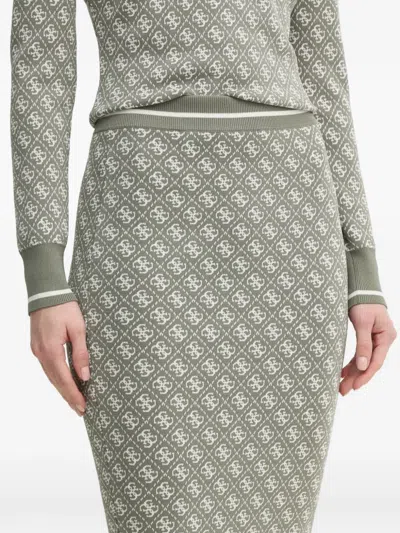 Guess Usa Monogram-pattern Knit Skirt In Green