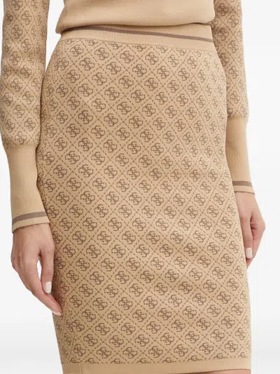 Guess Usa Monogram-pattern Knitted Skirt In Brown