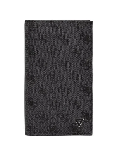 Guess Usa Monogram-pattern Logo-plaque Leather Passport Holder In Gray