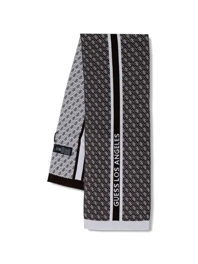 Guess Usa Monogram-pattern Logo-print Scarf In Metallic