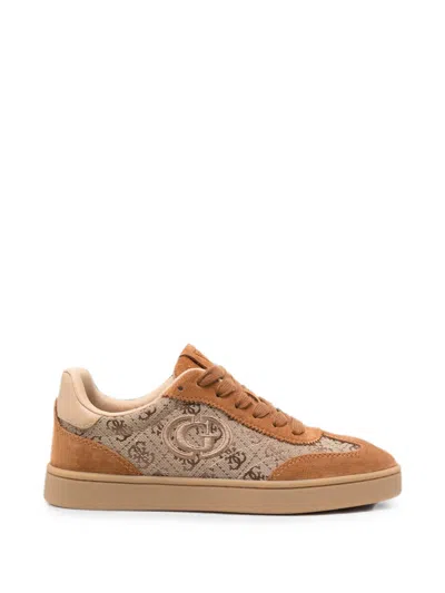 Guess Usa Monogram-pattern Panelled Sneakers In Brown