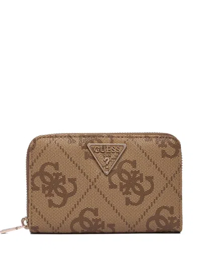 Guess Usa Monogram-pattern Zipped Wallet In Neutral