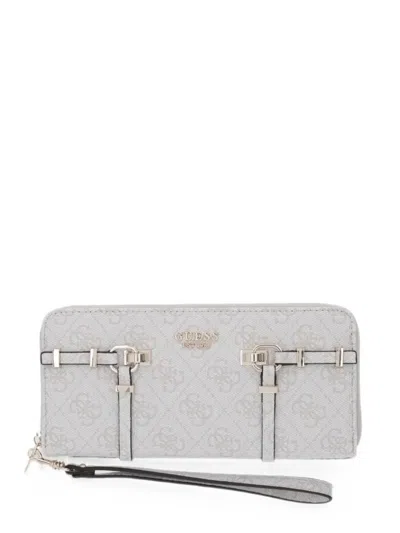 Guess Usa Monogram-print Buckled Wallet In Gray