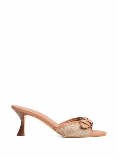 Guess Usa Monogram-print Buckle-detail Sandals In Brown