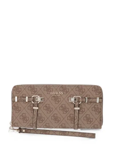 Guess Usa Monogram-print Buckle-detail Wallet In Brown