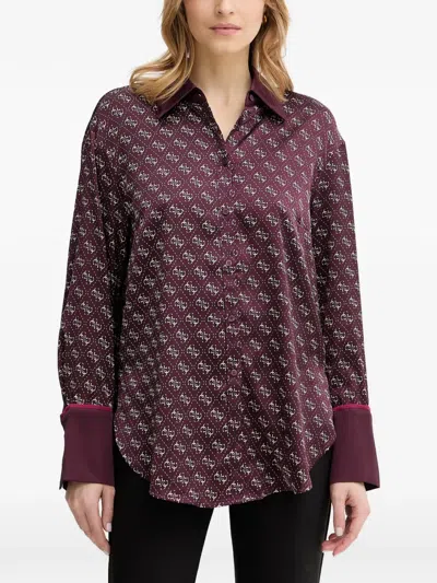Guess Usa Monogram-print Button-up Shirt In Brown