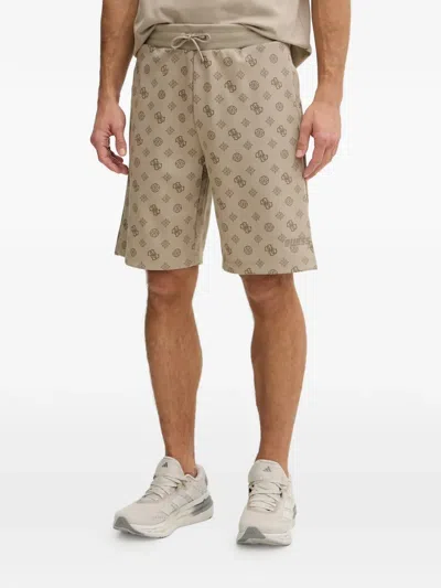 Guess Usa Monogram-print Drawstring Shorts In Neutral