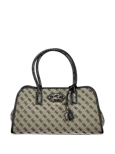 Guess Usa Monogram-print Faux-leather-trim Tote Bag In Neutral