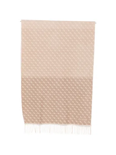 Guess Usa Monogram-print Fringed Scarf In Neutral