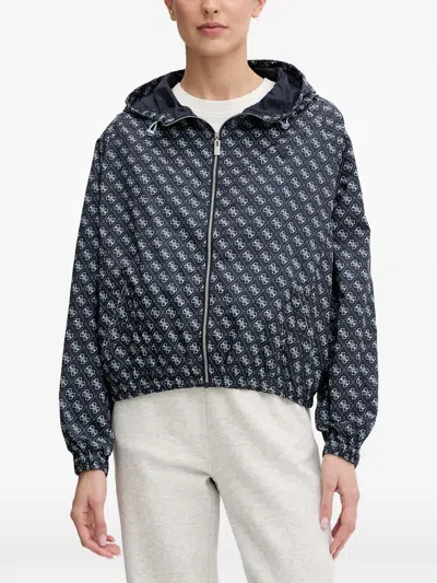Guess Usa Monogram-print Hooded Jacket In Blue