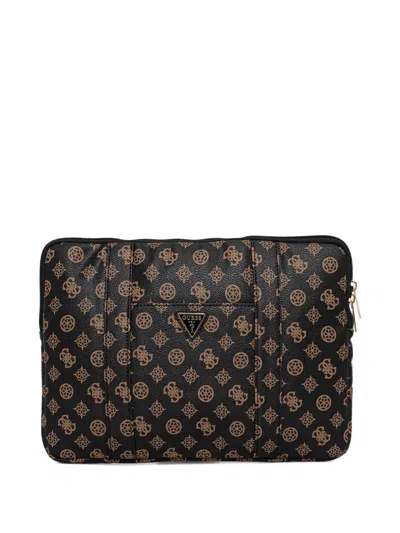 Guess Usa Monogram-print Laptop Bag In Black