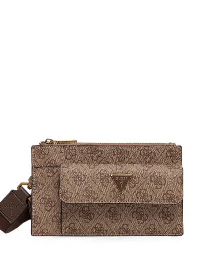 Guess Usa Monogram-print Logo-plaque Belt Bag In Brown