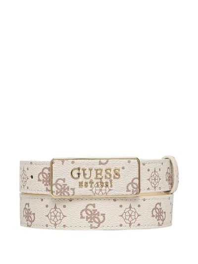 Guess Usa Monogram-print Logo-plaque Belt In Neutral