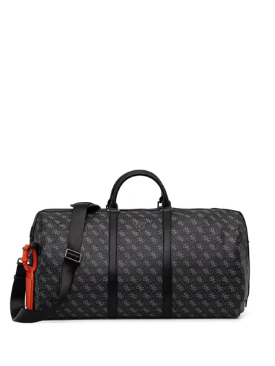 Guess Usa Monogram-print Logo-plaque Holdall In Black