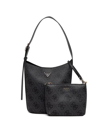 Guess Usa Monogram-print Logo-plaque Tote Bag In Black