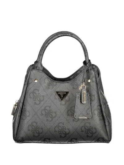 Guess Usa Monogram-print Logo-plaque Tote Bag In Black