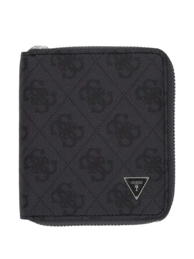 Guess Usa Monogram-print Logo-plaque Wallet In Blue