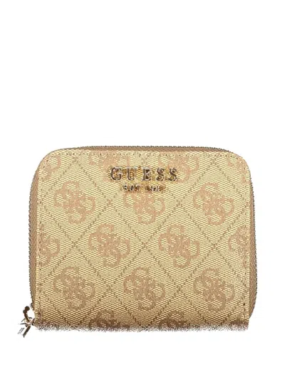 Guess Usa Monogram-print Logo-plaque Wallet In Brown