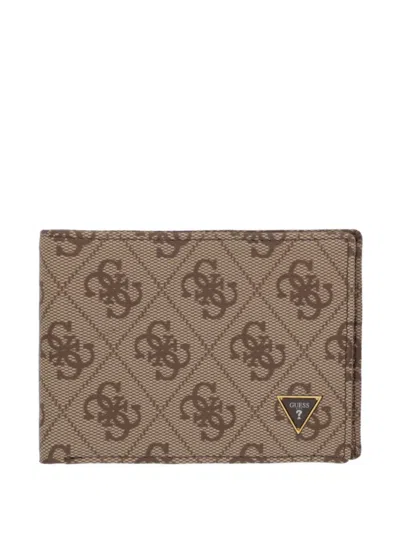 Guess Usa Monogram-print Logo-plaque Wallet In Brown