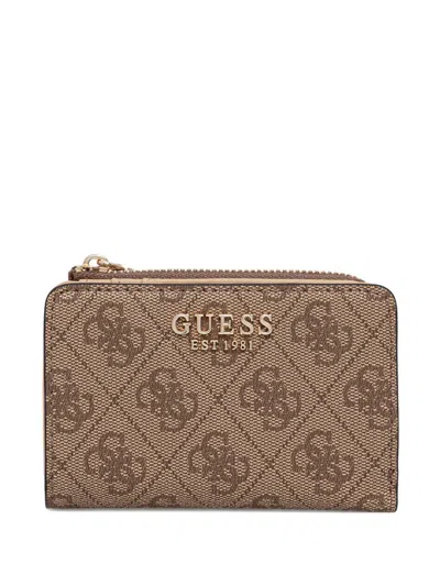 Guess Usa Monogram-print Logo-plaque Wallet In Brown