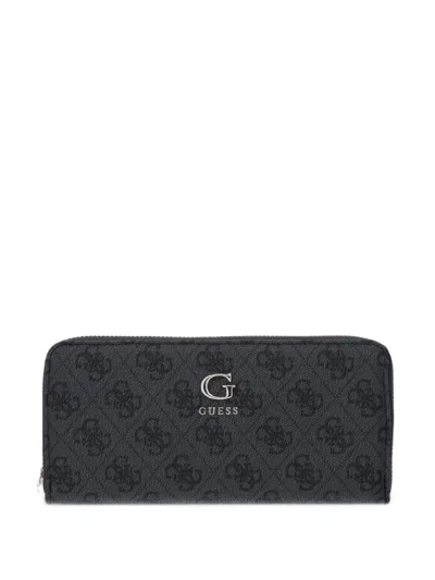 Guess Usa Monogram-print Logo-plaque Wallet In Black