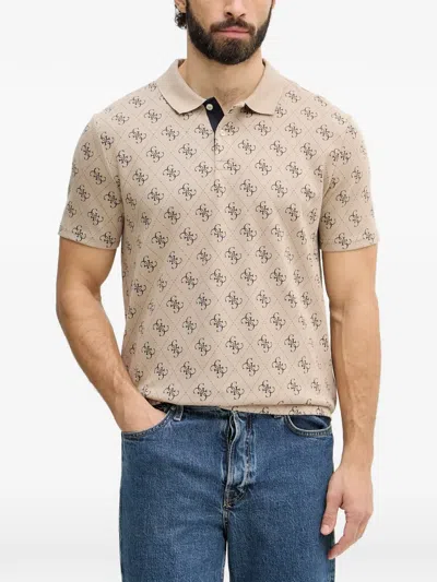 Guess Usa Monogram-print Polo Shirt In Neutral