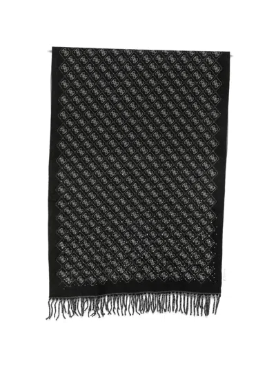 Guess Usa Monogram-print Rhinestone-embellished Scarf In Black