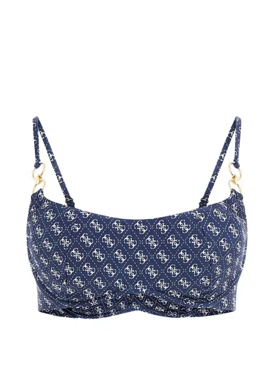 Guess Usa Monogram-print Ring-detail Bikini In Blue