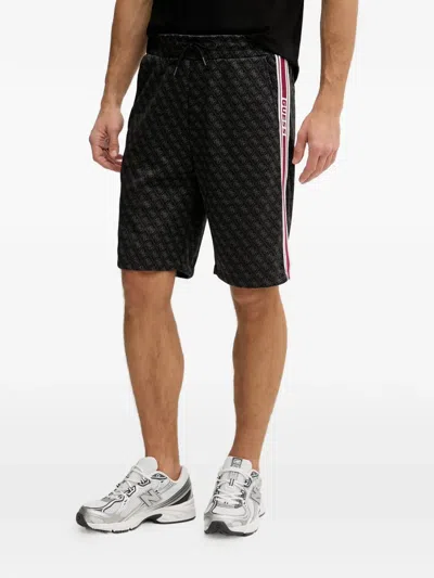 Guess Usa Monogram-print Side-stripe Shorts In Black