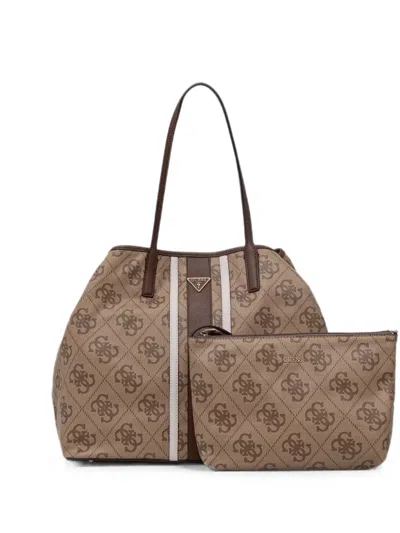 Guess Usa Monogram-print Striped Tote Bag In Brown
