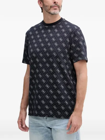 Guess Usa Monogram-print T-shirt In Blue