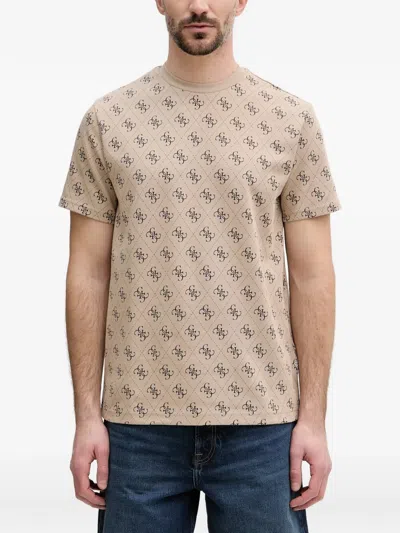 Guess Usa Monogram-print T-shirt In Brown