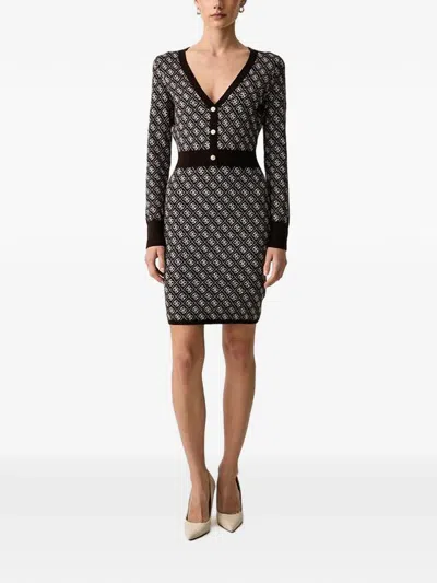 Guess Usa Monogram-print V-neck Mini Dress In Black