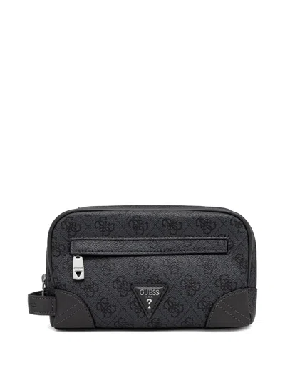 Guess Usa Monogram-print Wash Bag In Black