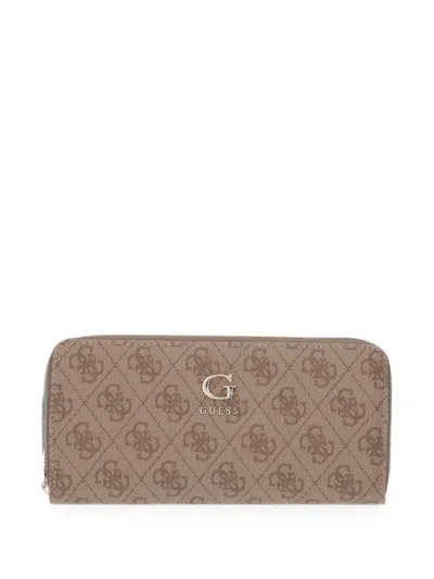 Guess Usa Monogram-print Zip-around Wallet In Nude