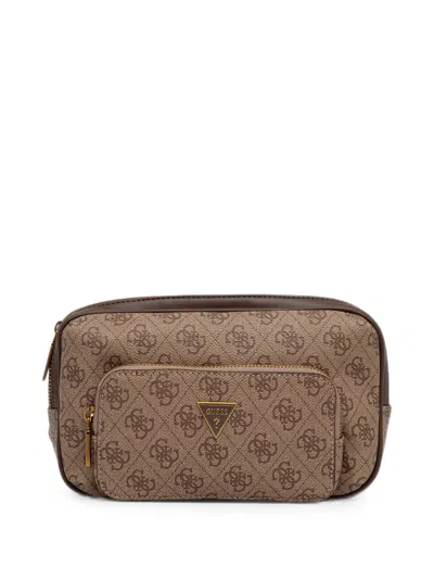 Guess Usa Monogram-print Zip-up Belt Bag In Nude