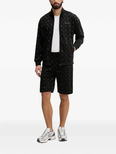 Guess Usa Monogram-print Zip-up Jacket In Black